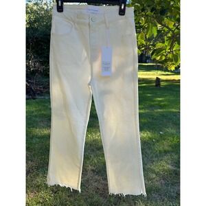 NEW Women's | Risen White Stretchy Straight Leg Jeans | Raw Hem |‎ 9/29